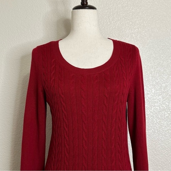 Talbots Wool Blend Red Fisherman Cable Knit Long Sleeves Sweater, Sz Medium - Picture 3 of 13